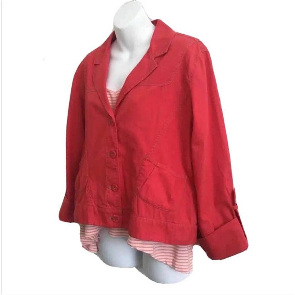 Chico's 2 Women's Casual Jacket Sz 12 Orange Light Weight Fabric Tabbed Sleeved